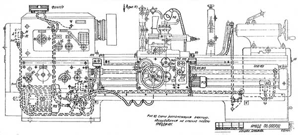 Схема рамещения електроустаткування токарно-гвинторізного верстата 1М63Д Схема рамещения електроустаткування токарно-гвинторізного верстата 1М63Д